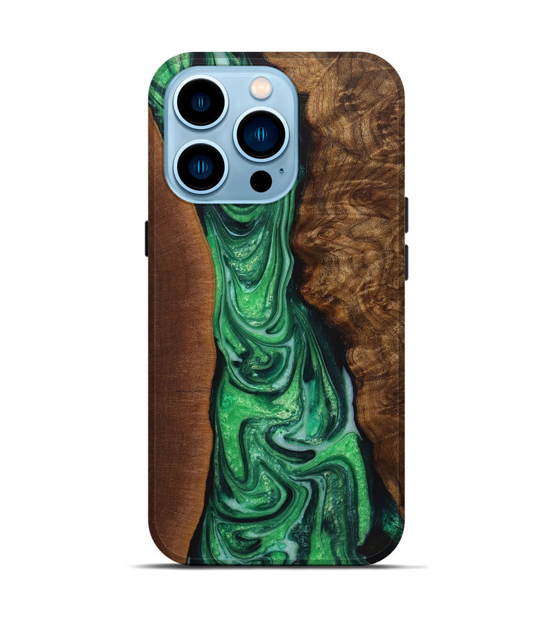 iPhone 14 Pro Wood+Resin Live Edge Phone Case - Eugene (Green, 721122)