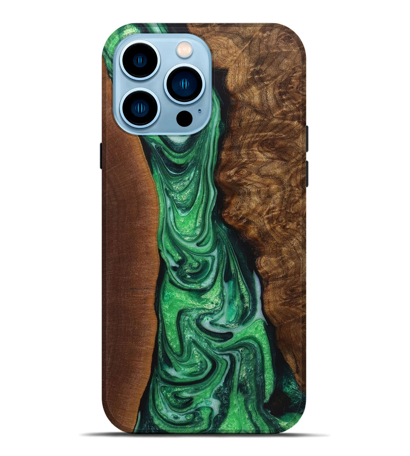 iPhone 14 Pro Max Wood+Resin Live Edge Phone Case - Eugene (Green, 721122)