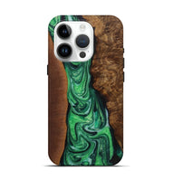 iPhone 15 Pro Wood+Resin Live Edge Phone Case - Eugene (Green, 721122)