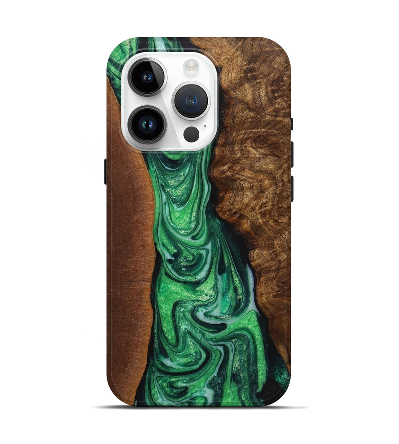 iPhone 15 Pro Wood+Resin Live Edge Phone Case - Eugene (Green, 721122)