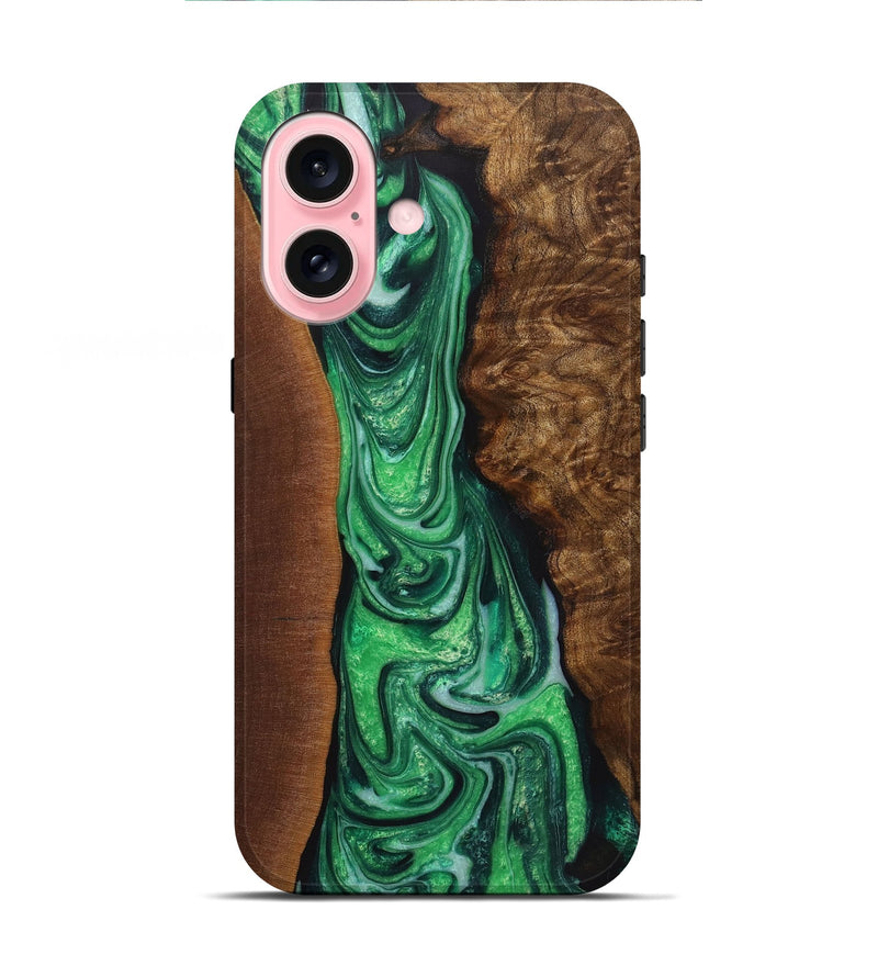 iPhone 16 Wood+Resin Live Edge Phone Case - Eugene (Green, 721122)