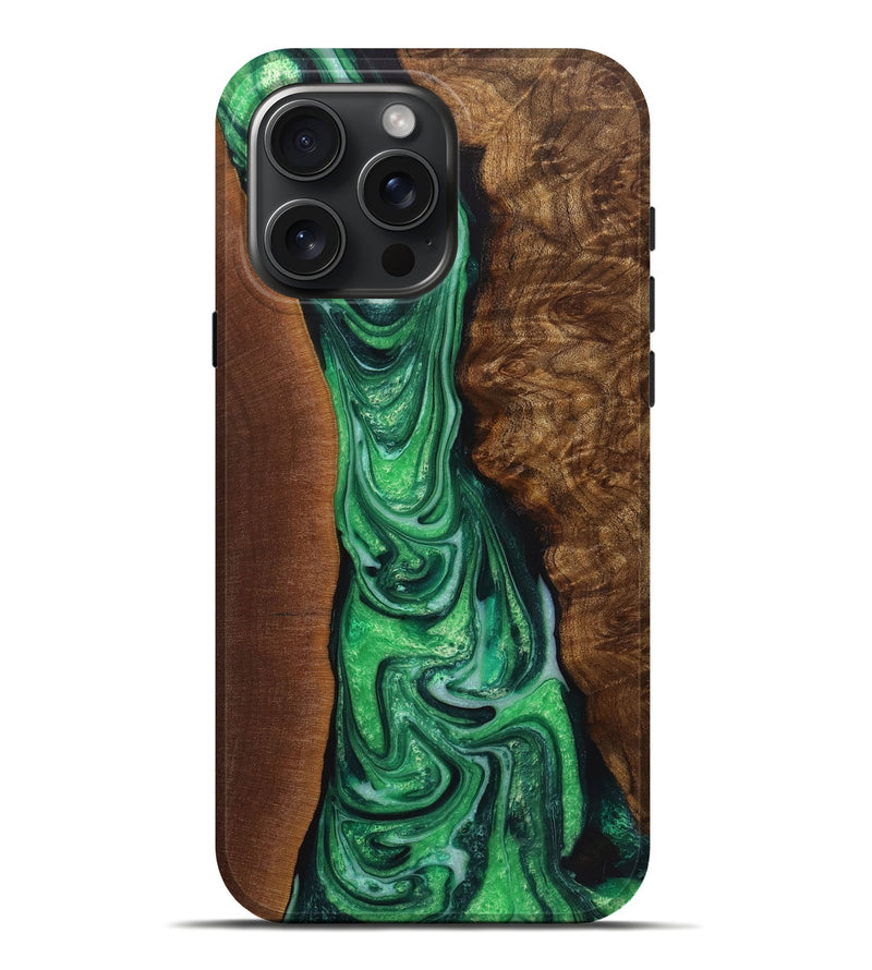 iPhone 16 Pro Max Wood+Resin Live Edge Phone Case - Eugene (Green, 721122)