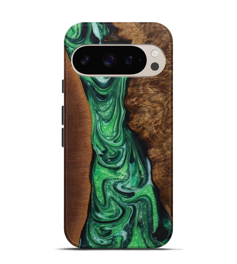 Pixel 9 Wood+Resin Live Edge Phone Case - Eugene (Green, 721122)