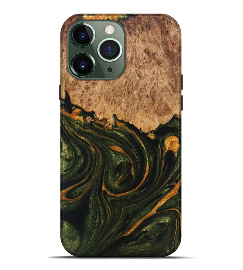 iPhone 13 Pro Max Wood+Resin Live Edge Phone Case - Derek (Green, 721123)