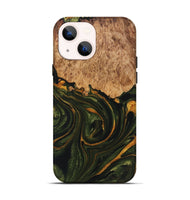 iPhone 14 Wood+Resin Live Edge Phone Case - Derek (Green, 721123)