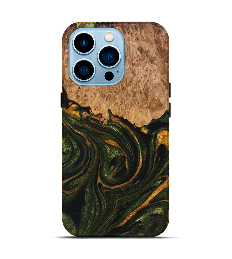 iPhone 14 Pro Wood+Resin Live Edge Phone Case - Derek (Green, 721123)