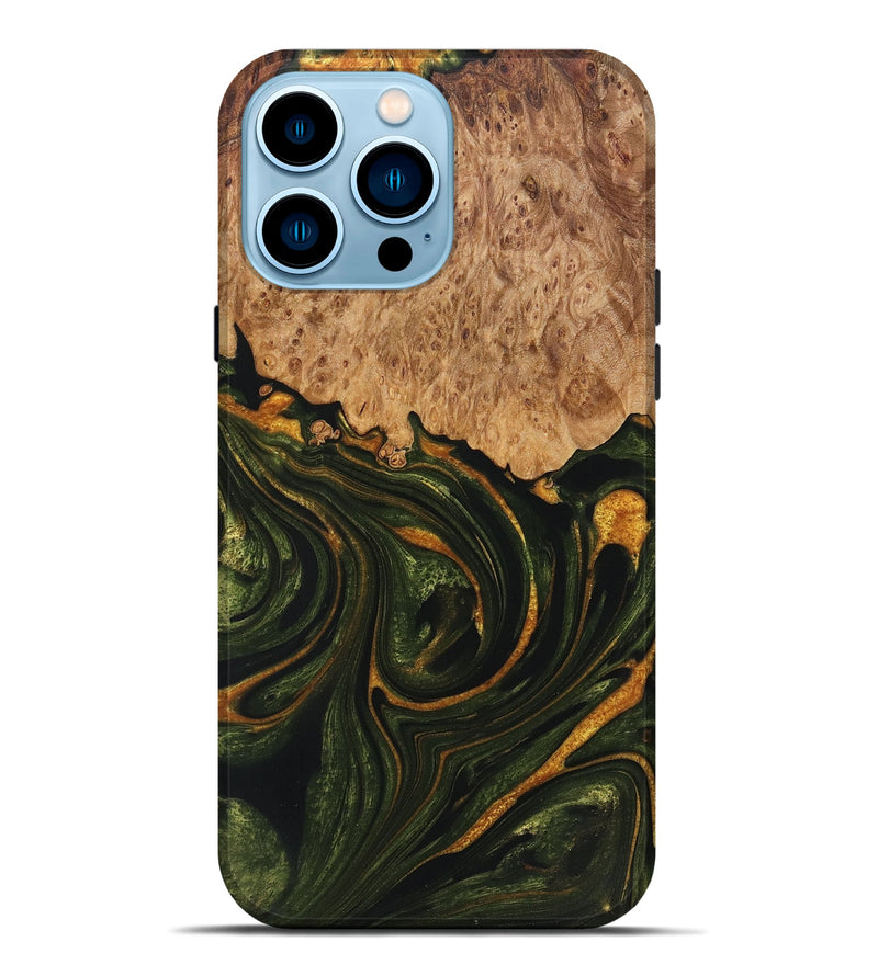 iPhone 14 Pro Max Wood+Resin Live Edge Phone Case - Derek (Green, 721123)