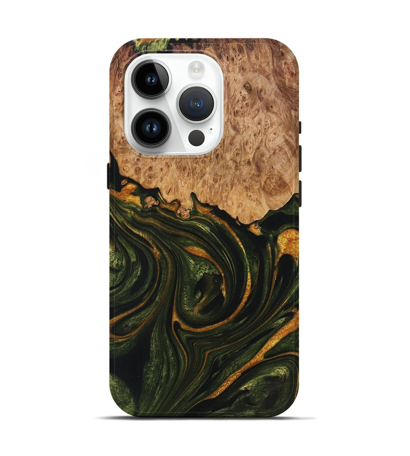 iPhone 15 Pro Wood+Resin Live Edge Phone Case - Derek (Green, 721123)