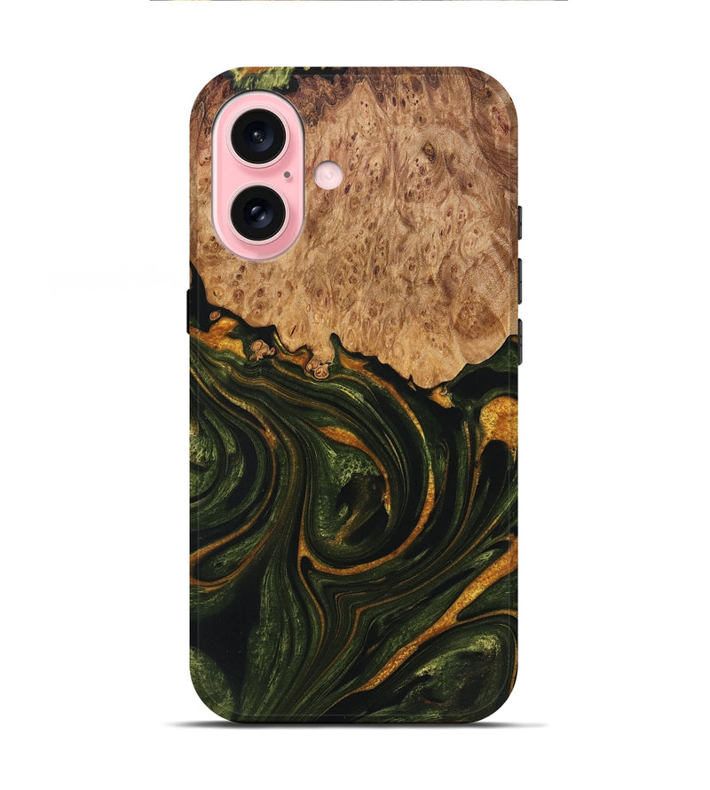 iPhone 16 Wood+Resin Live Edge Phone Case - Derek (Green, 721123)