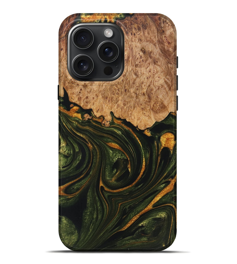 iPhone 16 Pro Max Wood+Resin Live Edge Phone Case - Derek (Green, 721123)