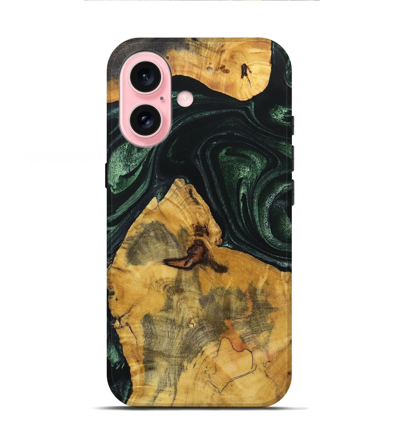 iPhone 16 Wood+Resin Live Edge Phone Case - Jimmie (Green, 721125)