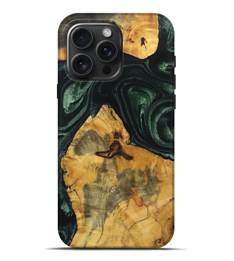 iPhone 16 Pro Max Wood+Resin Live Edge Phone Case - Jimmie (Green, 721125)