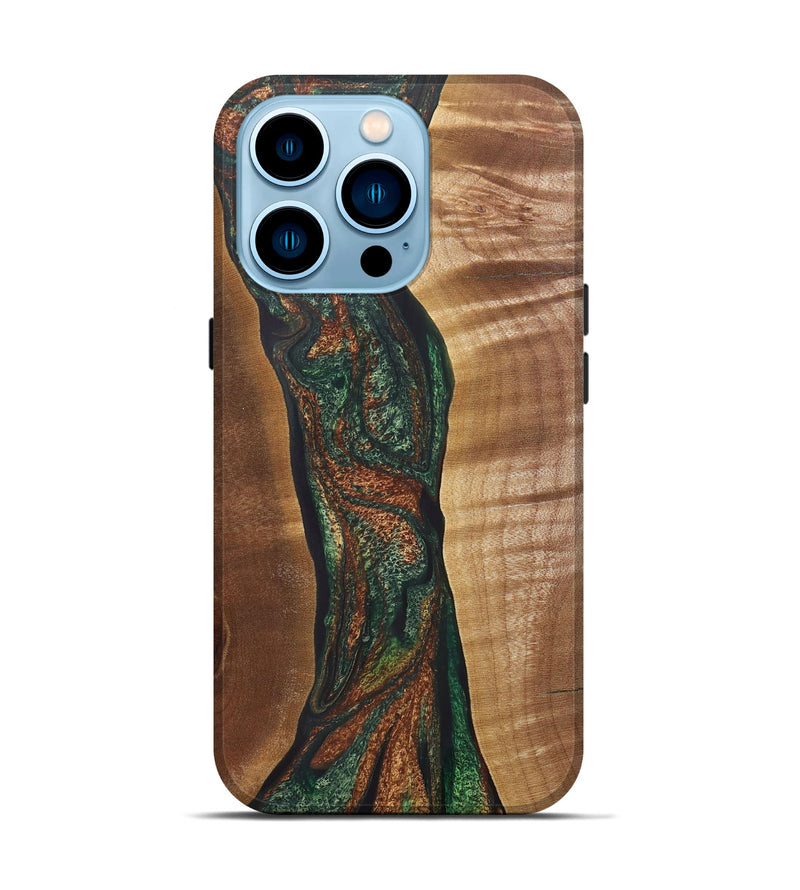 iPhone 14 Pro Wood+Resin Live Edge Phone Case - Kristen (Green, 721126)