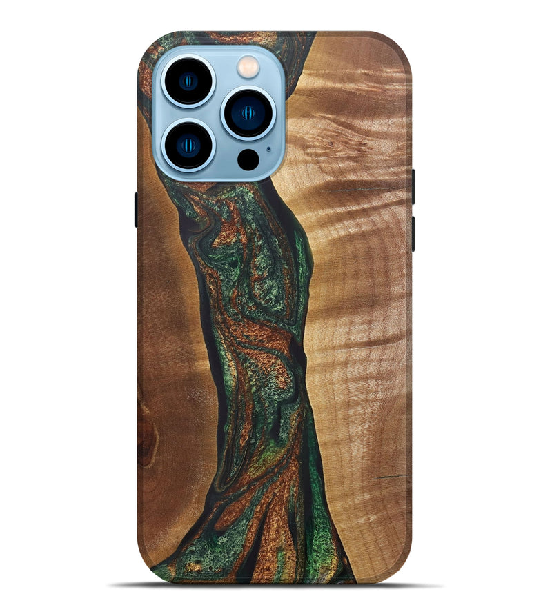 iPhone 14 Pro Max Wood+Resin Live Edge Phone Case - Kristen (Green, 721126)