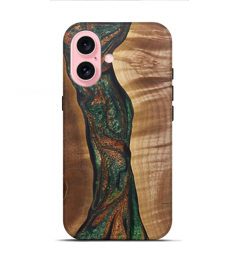 iPhone 16 Wood+Resin Live Edge Phone Case - Kristen (Green, 721126)