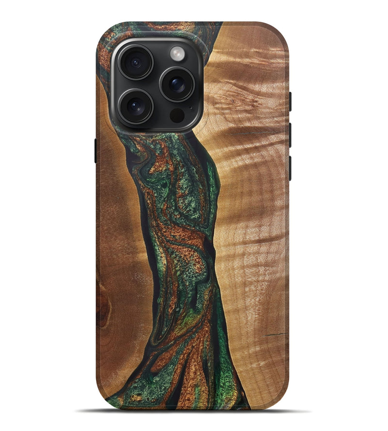 iPhone 16 Pro Max Wood+Resin Live Edge Phone Case - Kristen (Green, 721126)