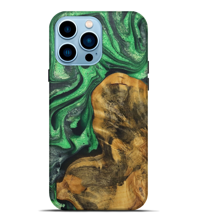 iPhone 14 Pro Max Wood+Resin Live Edge Phone Case - Leland (Green, 721127)