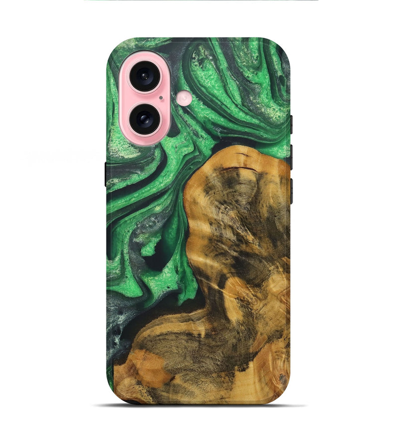 iPhone 16 Wood+Resin Live Edge Phone Case - Leland (Green, 721127)