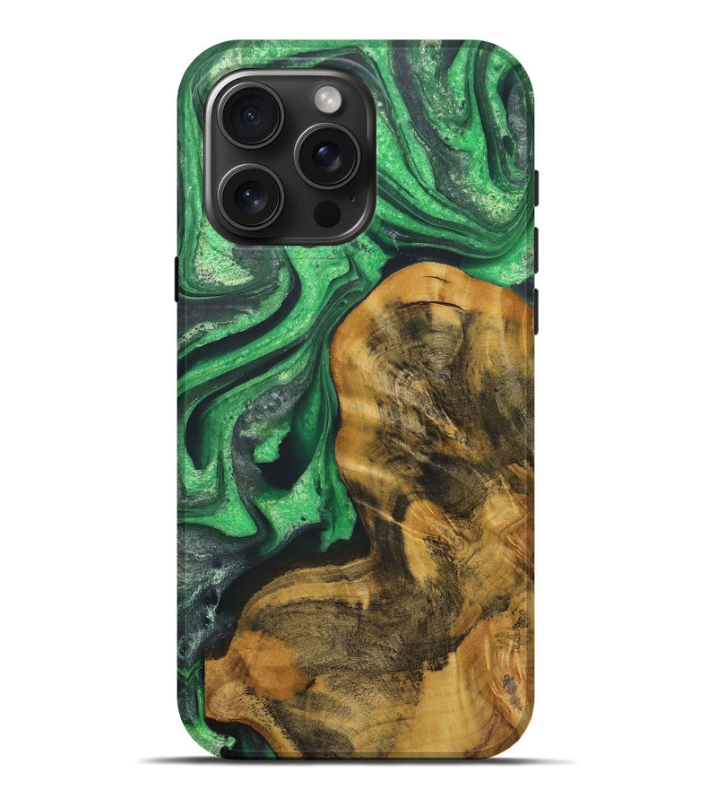 iPhone 16 Pro Max Wood+Resin Live Edge Phone Case - Leland (Green, 721127)