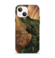 iPhone 14 Wood+Resin Live Edge Phone Case - Patsy (Green, 721129)