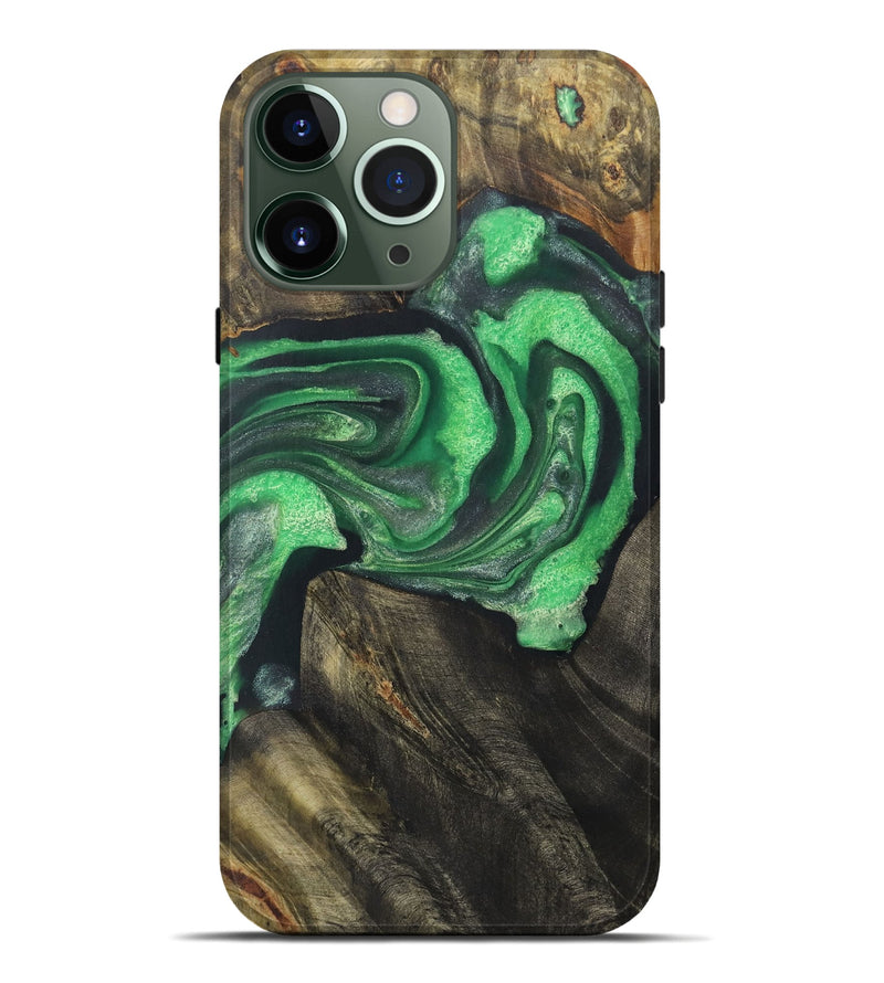 iPhone 13 Pro Max Wood+Resin Live Edge Phone Case - Sandra (Green, 721134)