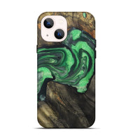 iPhone 14 Wood+Resin Live Edge Phone Case - Sandra (Green, 721134)