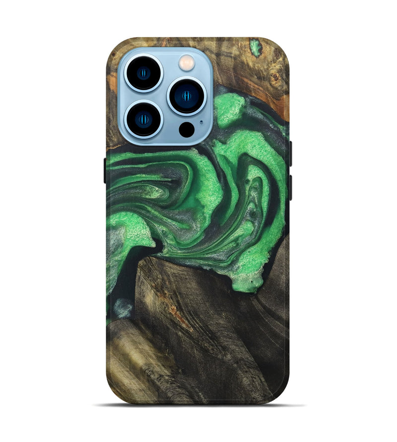 iPhone 14 Pro Wood+Resin Live Edge Phone Case - Sandra (Green, 721134)