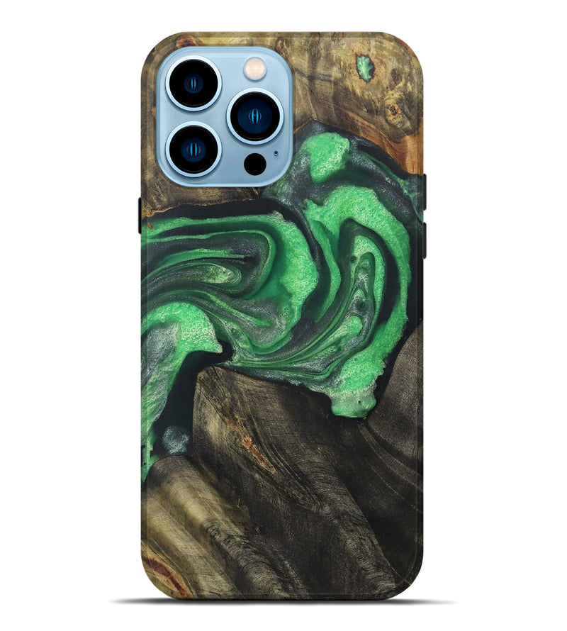 iPhone 14 Pro Max Wood+Resin Live Edge Phone Case - Sandra (Green, 721134)