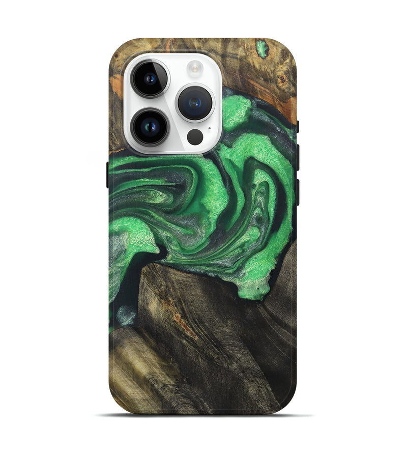 iPhone 15 Pro Wood+Resin Live Edge Phone Case - Sandra (Green, 721134)