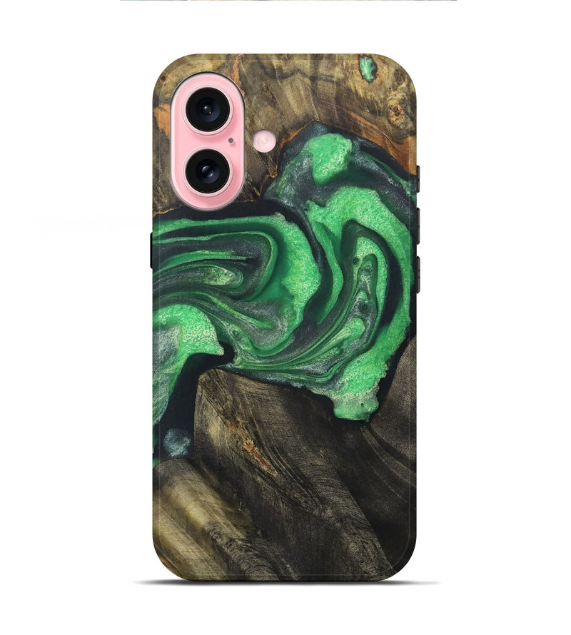 iPhone 16 Wood+Resin Live Edge Phone Case - Sandra (Green, 721134)