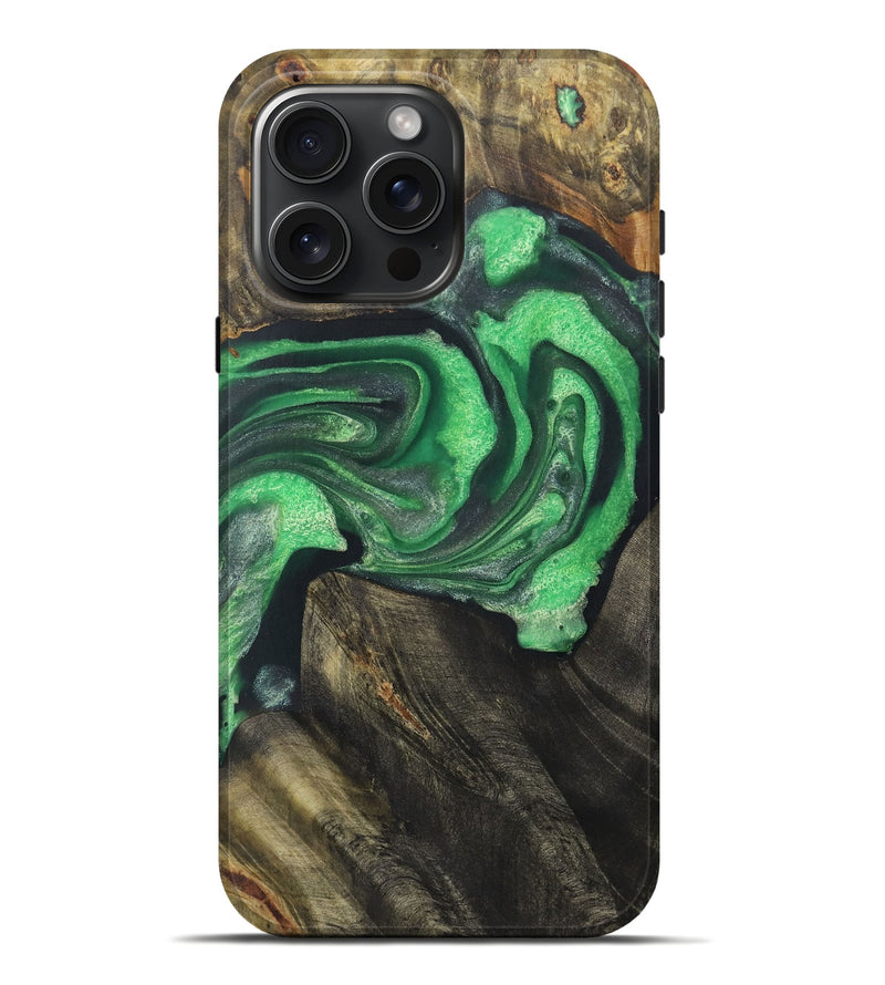 iPhone 16 Pro Max Wood+Resin Live Edge Phone Case - Sandra (Green, 721134)