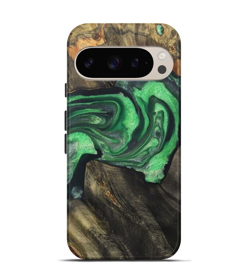 Pixel 9 Wood+Resin Live Edge Phone Case - Sandra (Green, 721134)