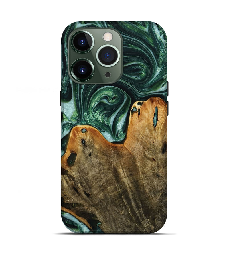 iPhone 13 Pro Wood+Resin Live Edge Phone Case - Faye (Green, 721135)