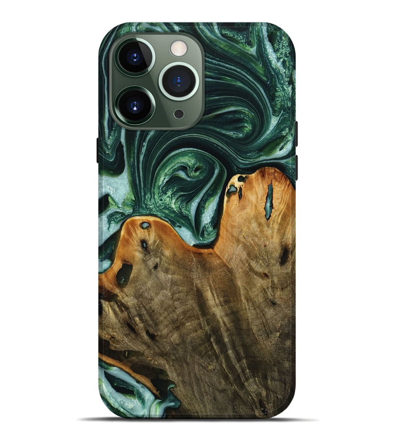 iPhone 13 Pro Max Wood+Resin Live Edge Phone Case - Faye (Green, 721135)