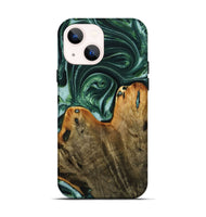 iPhone 14 Wood+Resin Live Edge Phone Case - Faye (Green, 721135)