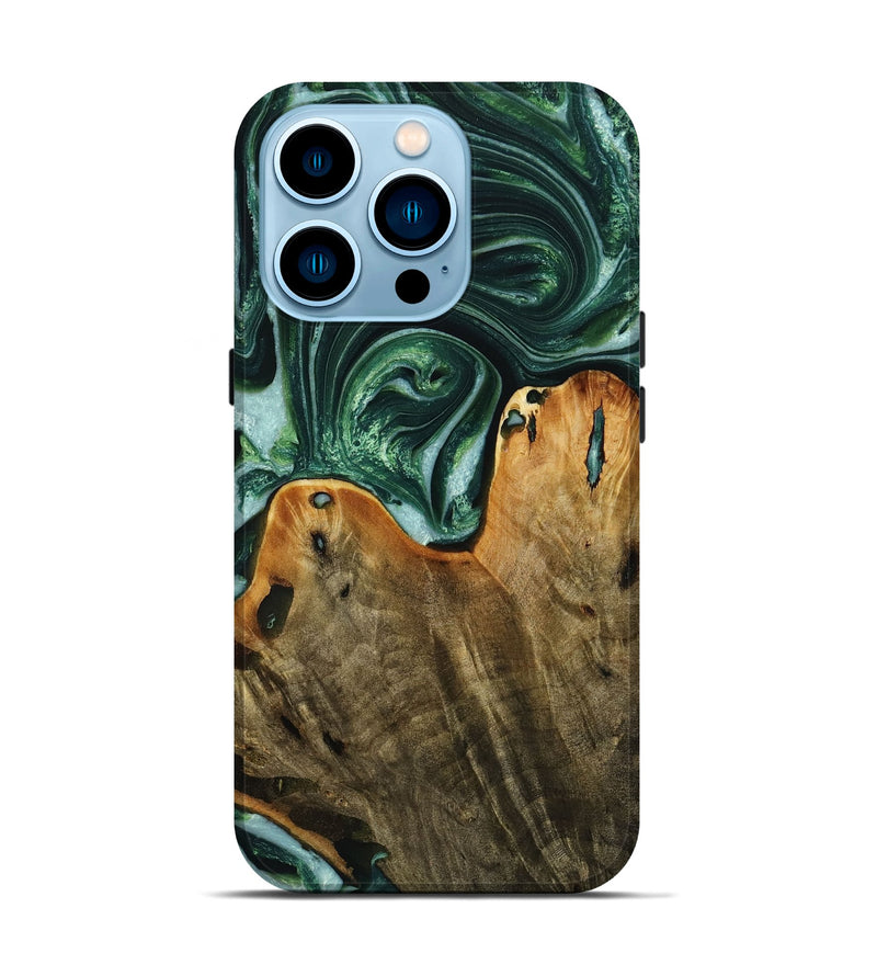 iPhone 14 Pro Wood+Resin Live Edge Phone Case - Faye (Green, 721135)