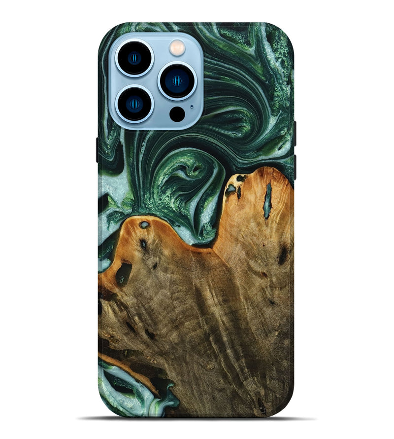 iPhone 14 Pro Max Wood+Resin Live Edge Phone Case - Faye (Green, 721135)