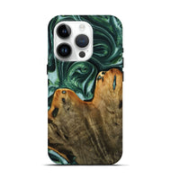 iPhone 15 Pro Wood+Resin Live Edge Phone Case - Faye (Green, 721135)