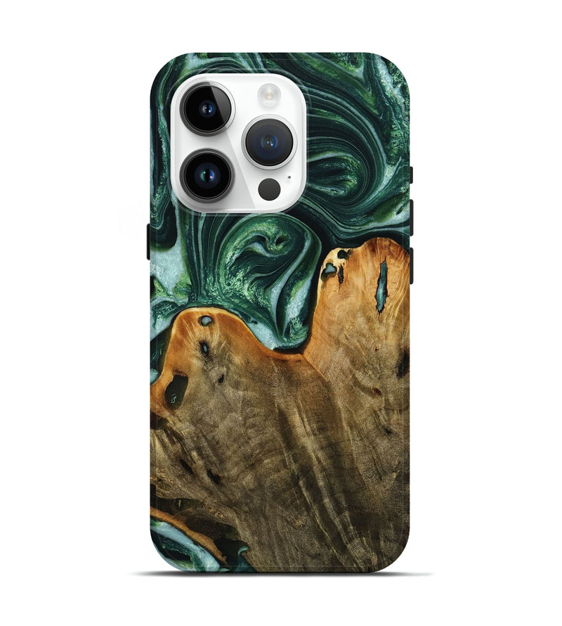 iPhone 15 Pro Wood+Resin Live Edge Phone Case - Faye (Green, 721135)