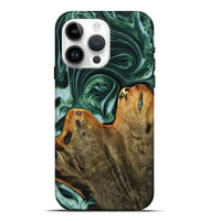 iPhone 15 Pro Max Wood+Resin Live Edge Phone Case - Faye (Green, 721135)