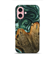 iPhone 16 Wood+Resin Live Edge Phone Case - Faye (Green, 721135)