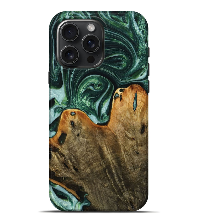 iPhone 16 Pro Max Wood+Resin Live Edge Phone Case - Faye (Green, 721135)