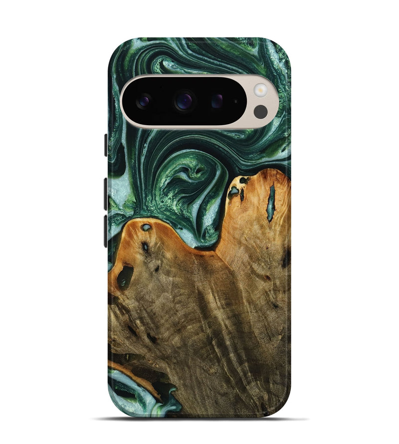 Pixel 9 Wood+Resin Live Edge Phone Case - Faye (Green, 721135)