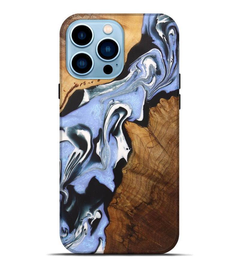 iPhone 14 Pro Max Wood+Resin Live Edge Phone Case - Eli (Blue, 721141)