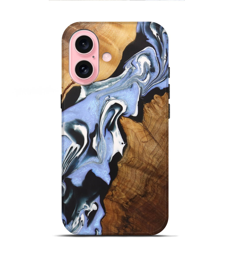 iPhone 16 Wood+Resin Live Edge Phone Case - Eli (Blue, 721141)