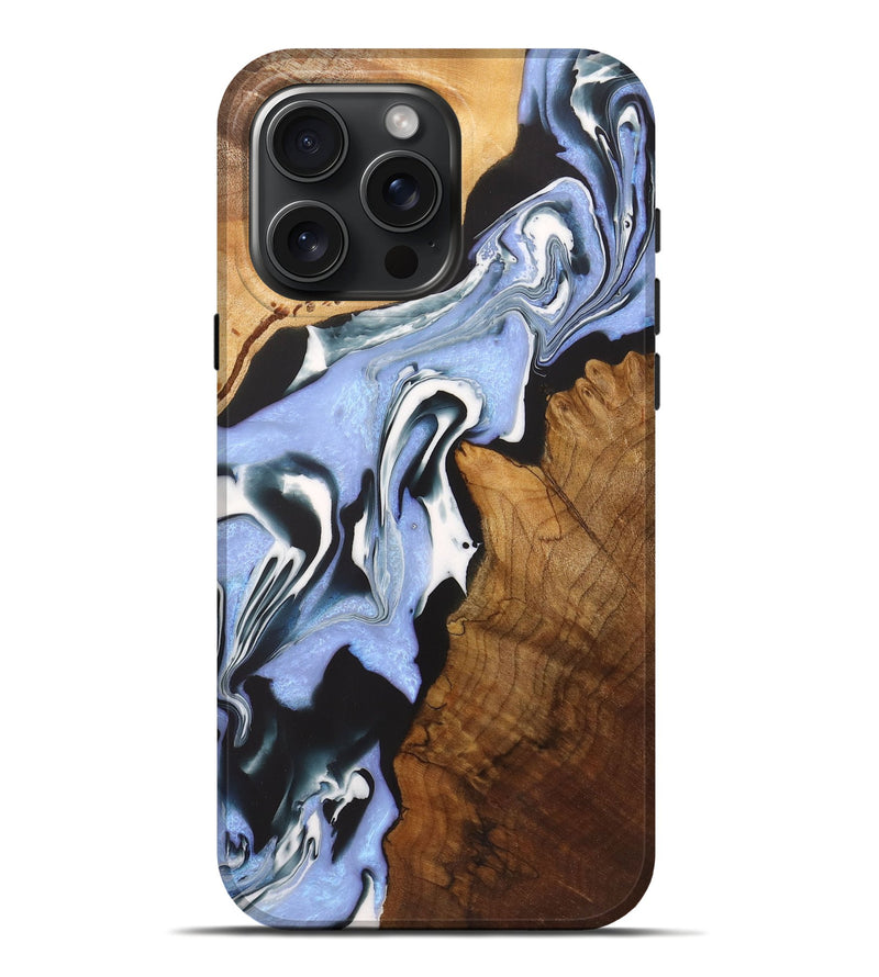 iPhone 16 Pro Max Wood+Resin Live Edge Phone Case - Eli (Blue, 721141)