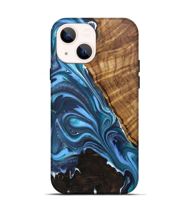 iPhone 14 Wood+Resin Live Edge Phone Case - Kimora (Blue, 721143)