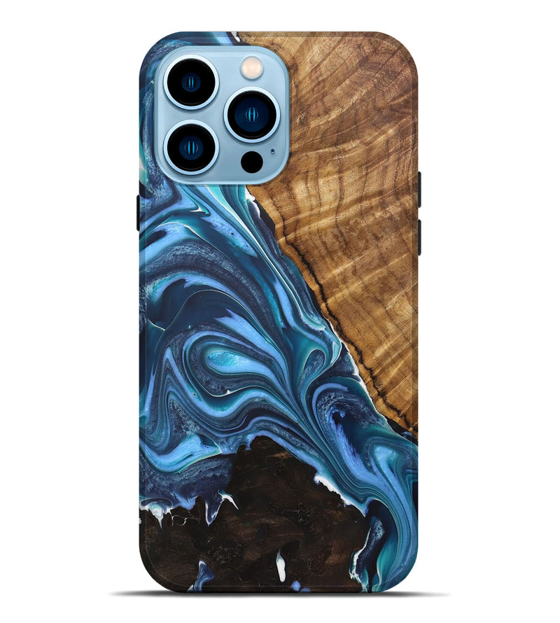 iPhone 14 Pro Max Wood+Resin Live Edge Phone Case - Kimora (Blue, 721143)