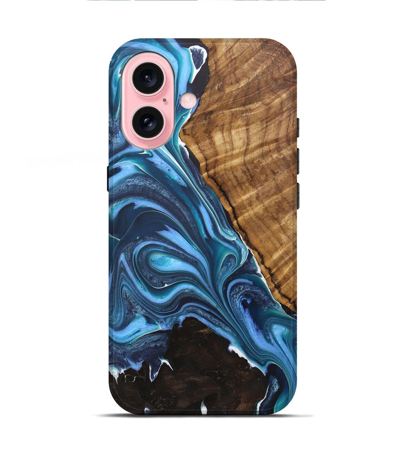 iPhone 16 Wood+Resin Live Edge Phone Case - Kimora (Blue, 721143)