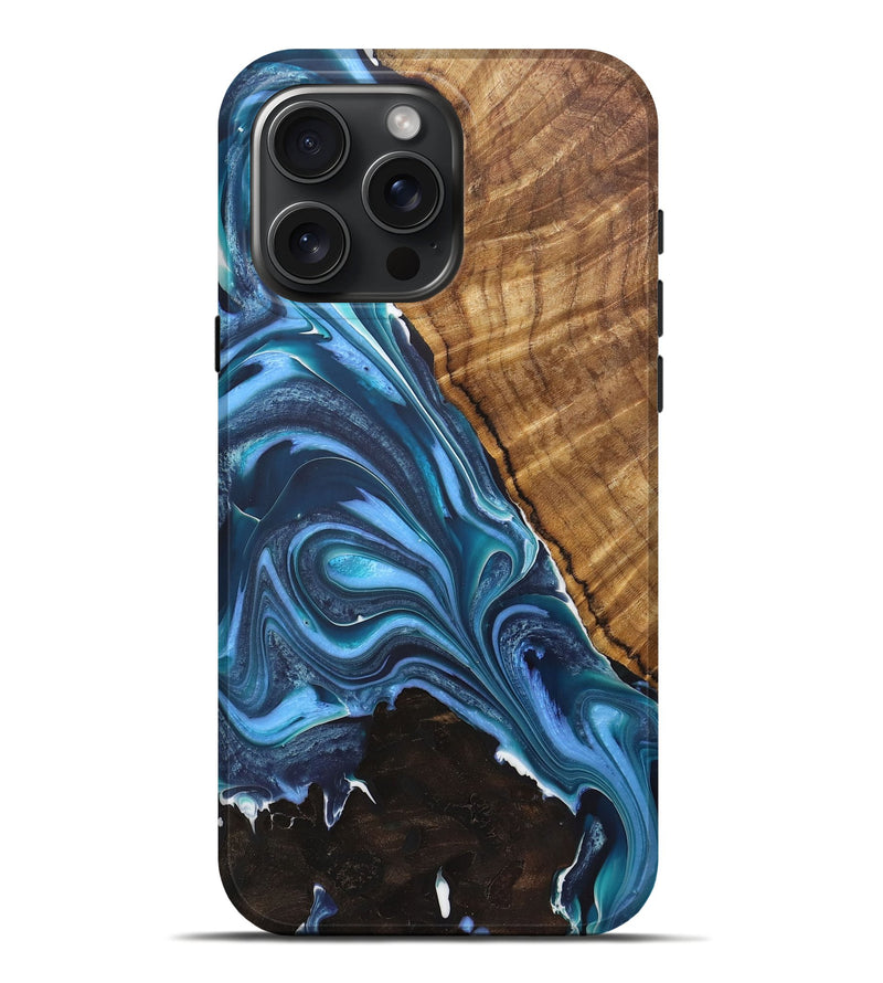 iPhone 16 Pro Max Wood+Resin Live Edge Phone Case - Kimora (Blue, 721143)